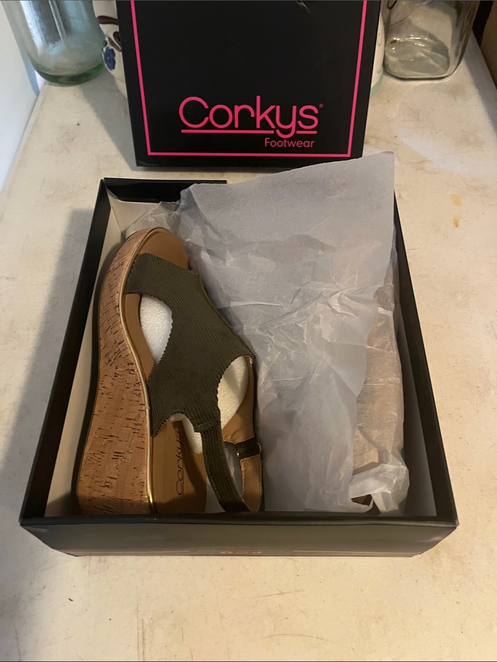 Corkys Footwear Women's Carley Wedge Khaki Corduroy